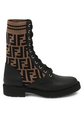 Fendi Rockoko Knit Leather Combat Boots