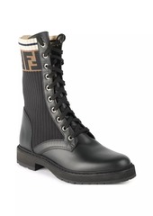 Fendi Rockoko Leather & Knit Combat Boots