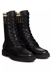 Fendi Rockoko Leather & Knit Combat Boots