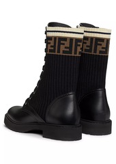 Fendi Rockoko Leather & Knit Combat Boots