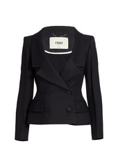 Fendi Wool & Silk V-Neck Double Breasted Jacket