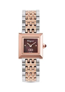 Ferragamo 19MM Two Tone IP Rose Goldtone Stainless Steel Square Bracelet Watch