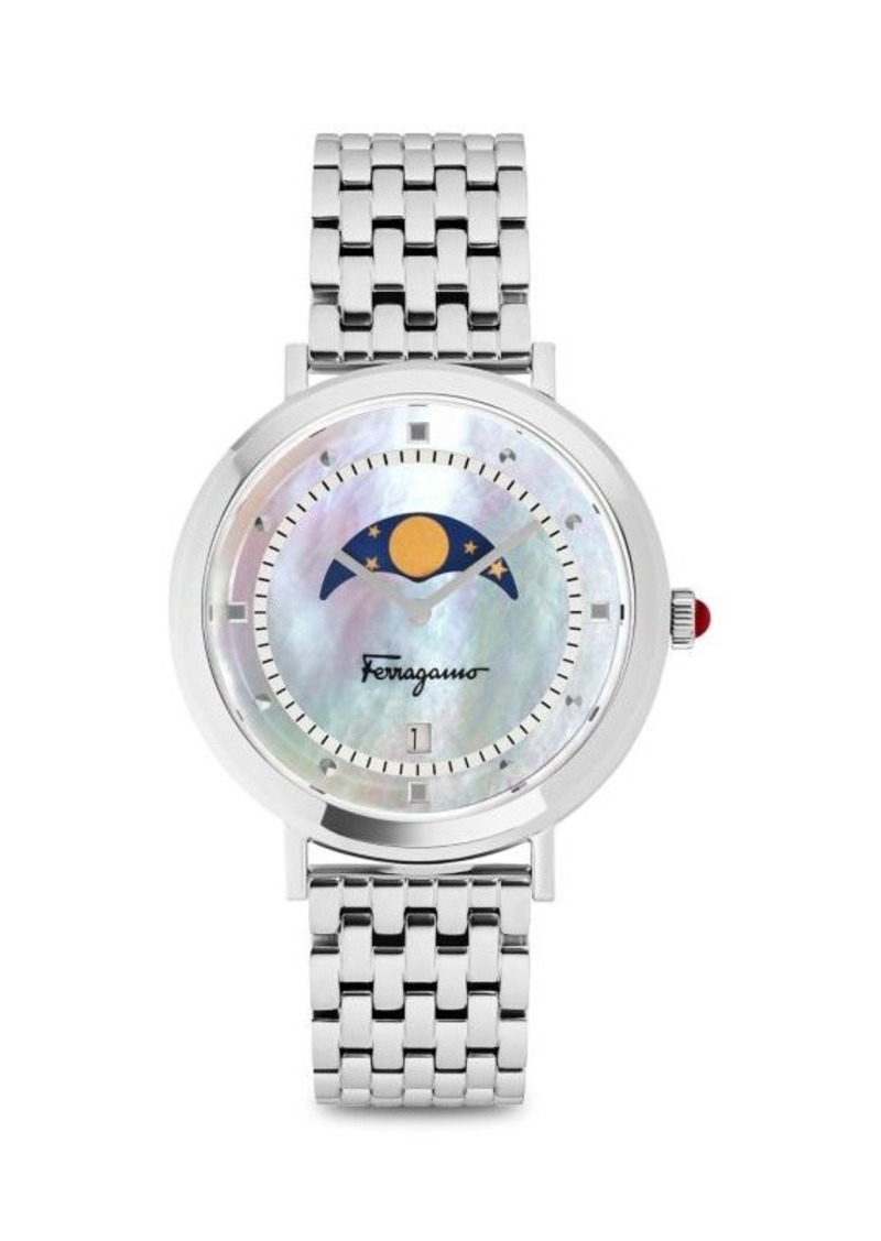Ferragamo 36MM Stainless Steel & Mother Of Pearl Bracelet Watch