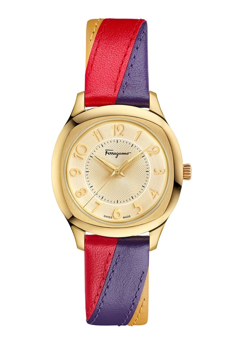 36mm Watch w/ Tricolor Leather Strap  Gold
