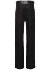 Ferragamo Belted Linen Straight Pants