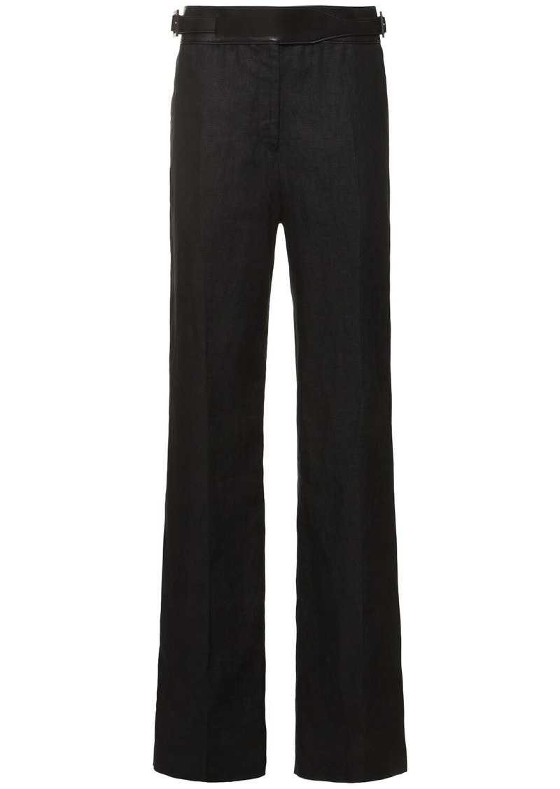 Ferragamo Belted Linen Straight Pants