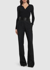 Ferragamo Belted Linen Straight Pants