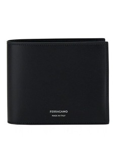 Ferragamo Bi-Fold Wallet with Embossed Logo in Smooth Leather Man