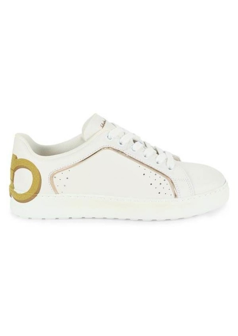 Ferragamo Bianco Ottico Logo Leather Platform Sneakers