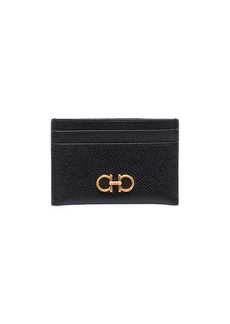 Ferragamo Black Card-Holder with Gancini Detail in Hammered Leather Woman