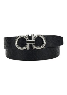 Ferragamo Black Leather Belt with Logo Buckle