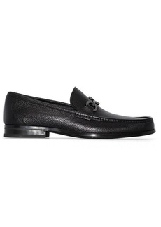 Ferragamo Black Loafers with Tonal Gancini Detail in Hammered Leather Man