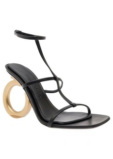 Ferragamo 'Elina' Black Sandals with Sculptural Gancini Heel in Leather Woman