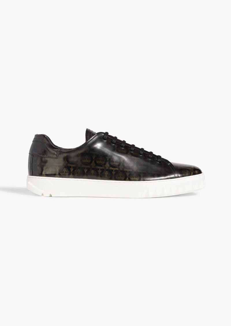 Ferragamo - Cube logo-print patent-leather sneakers - Black - US 6