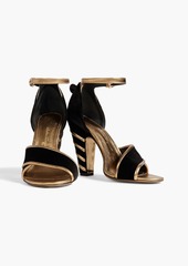 Ferragamo - Ether metallic leather and velvet sandals - Black - US 10