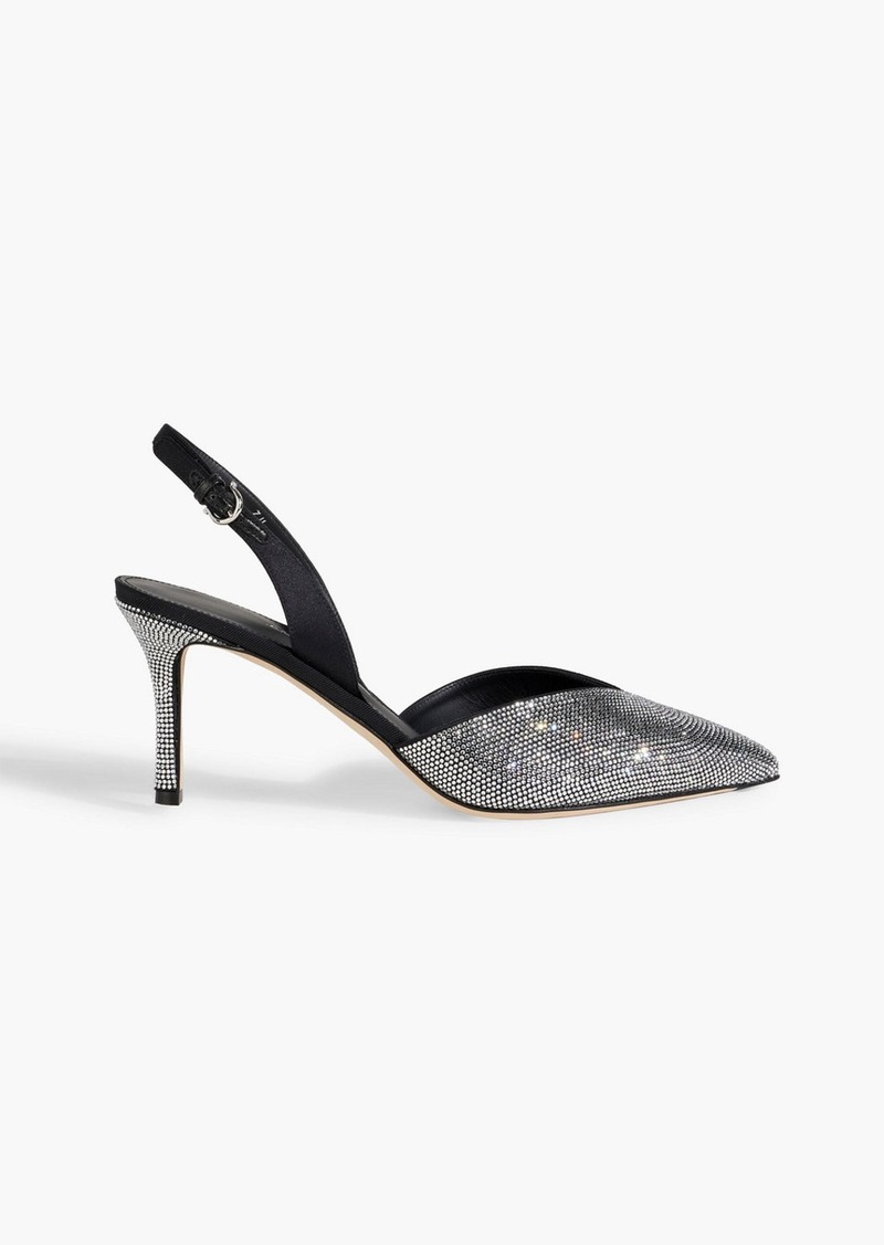 Ferragamo - Ileen 70 crystal-embellished satin slingback pumps - Black - US 5.5