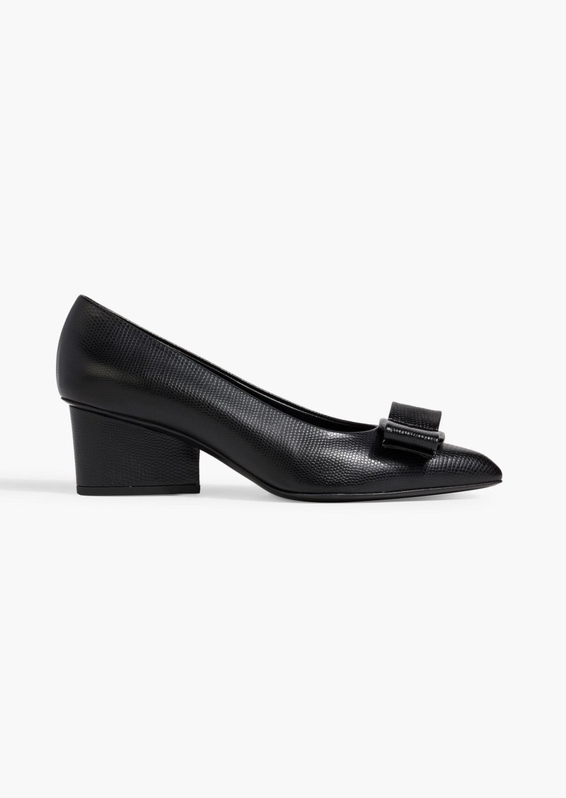 Ferragamo - Viva bow-detailed lizard-effect leather pumps - Black - US 5