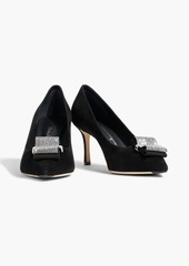 Ferragamo - Winnie 70 crystal-embellished suede pumps - Black - US 4.5