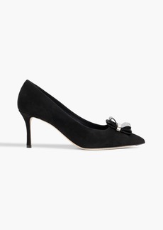 Ferragamo - Winnie 70 crystal-embellished suede pumps - Black - US 4.5