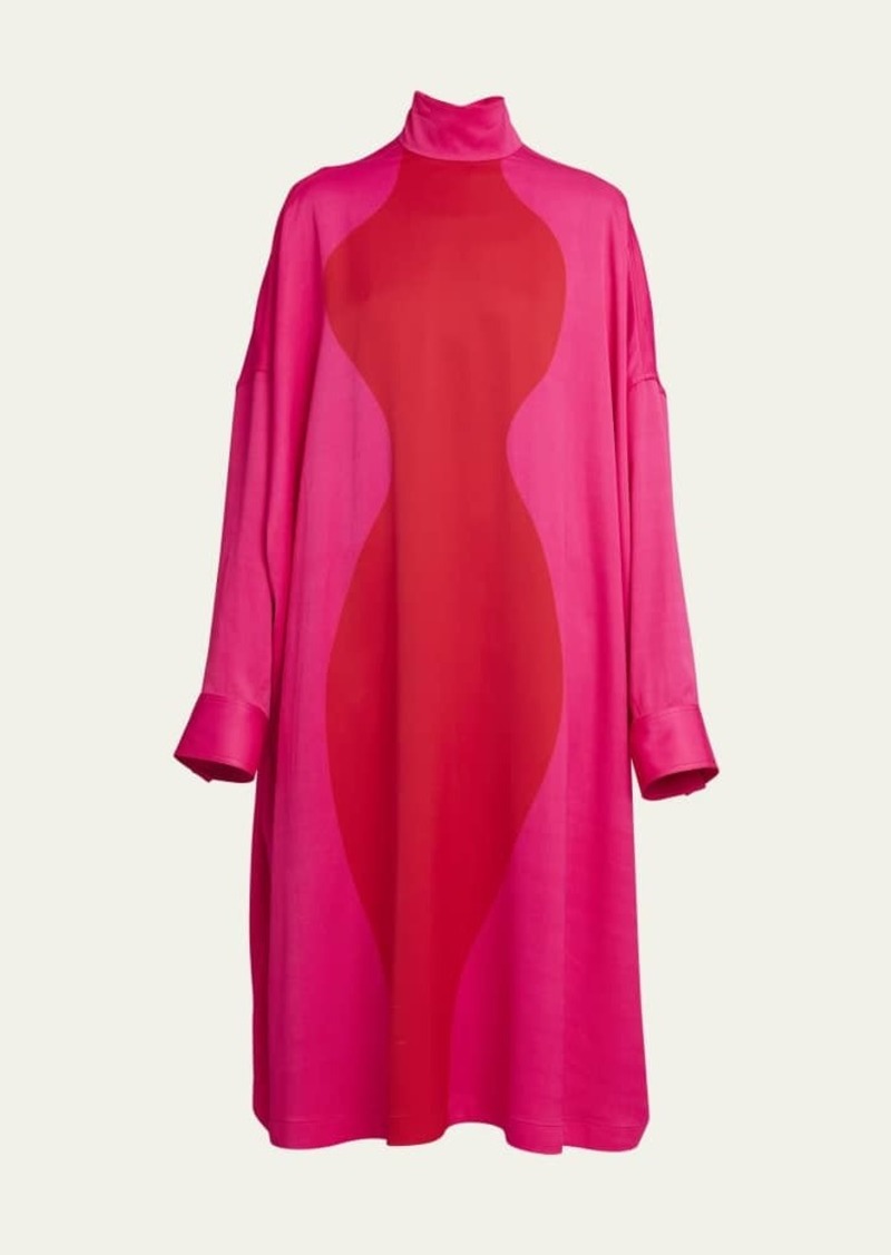 FERRAGAMO Bicolor Stretch Satin Midi Dress
