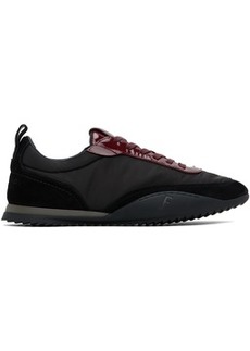 Ferragamo Black & Burgundy Patent Leather Trim Sneakers