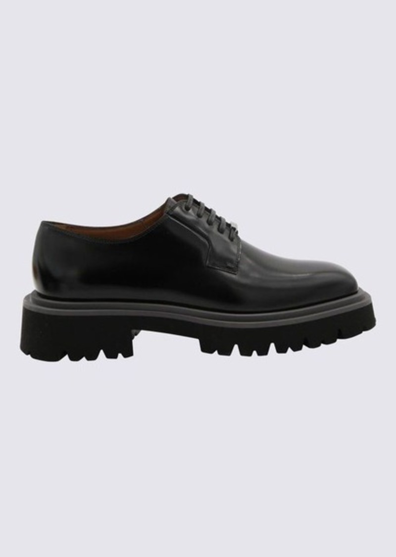 FERRAGAMO BLACK AND NEW BISCUIT LEATHER LACE UP SHOES