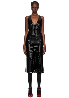 Ferragamo Black Scoop Neck Leather Midi Dress