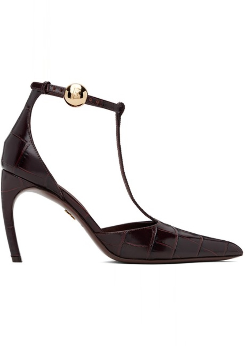 Ferragamo Brown T-Strap Heels