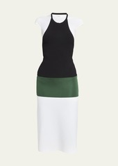 Ferragamo Colorblock Layered Cap-Sleeve Midi Dress
