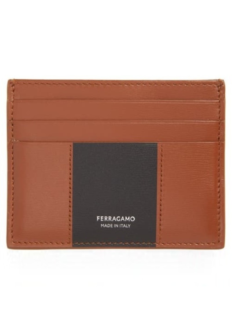 FERRAGAMO Contrast Panel Leather Card Case