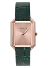 FERRAGAMO Crystal Leather Strap Watch