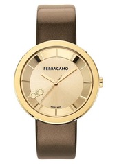 FERRAGAMO Curve V2 Leather Strap Watch