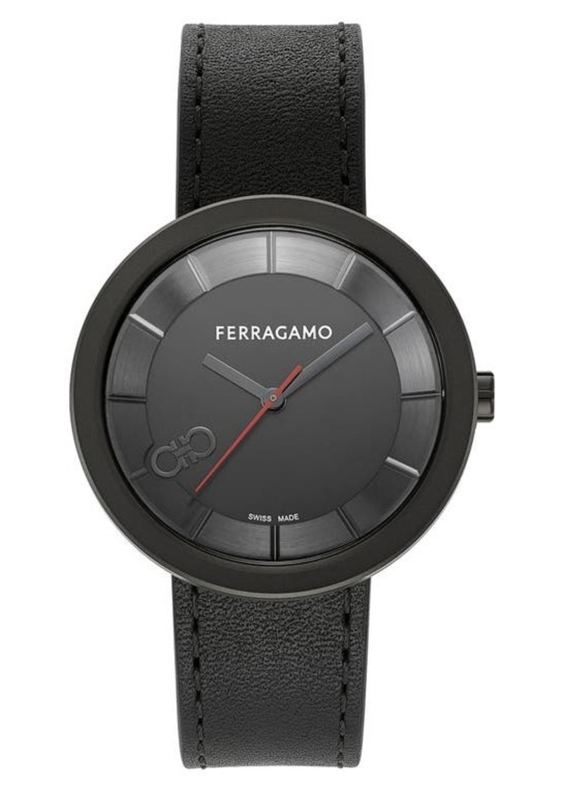 FERRAGAMO Curve V2 Leather Strap Watch