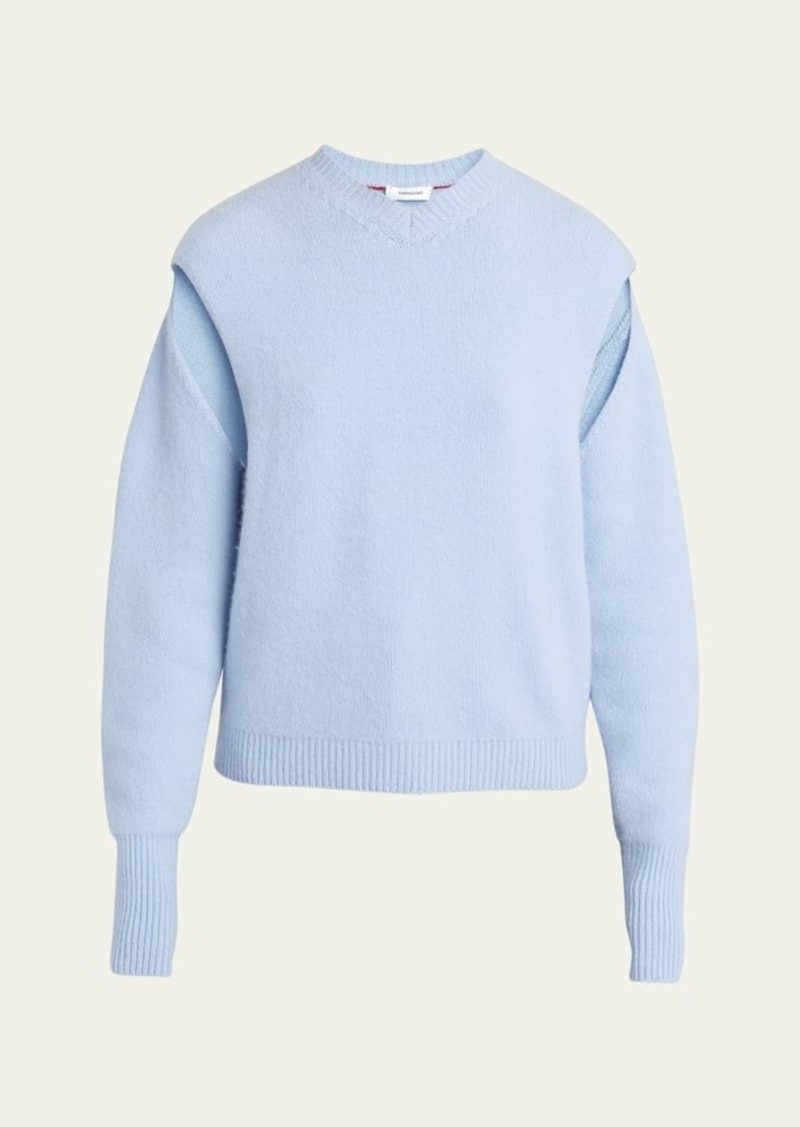 Ferragamo Cutout Sleeve Brushed Cashmere Sweater  Light Blue