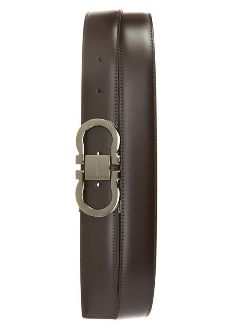 FERRAGAMO Double Gancio Calfskin Leather Belt