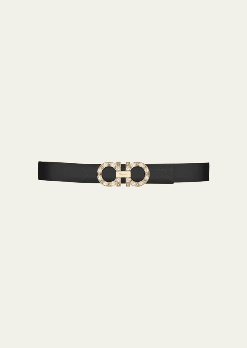 Ferragamo Gancini Crystal Leather Buckle Belt