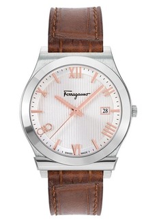 FERRAGAMO Gancini Leather Strap Watch