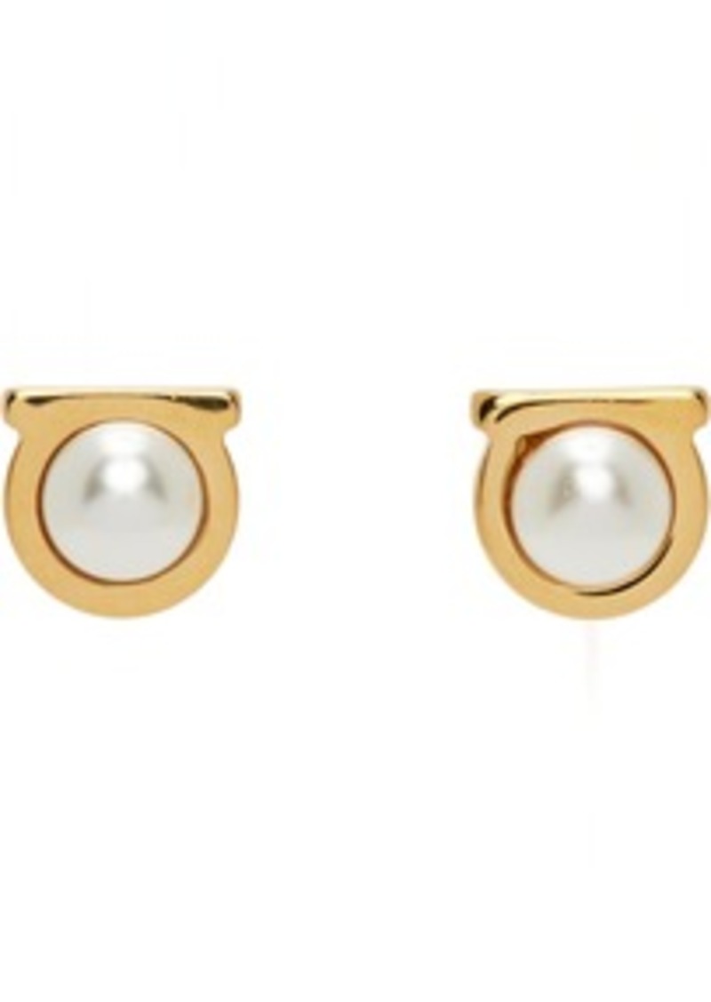 Ferragamo Gold Gancini Pearl Earrings