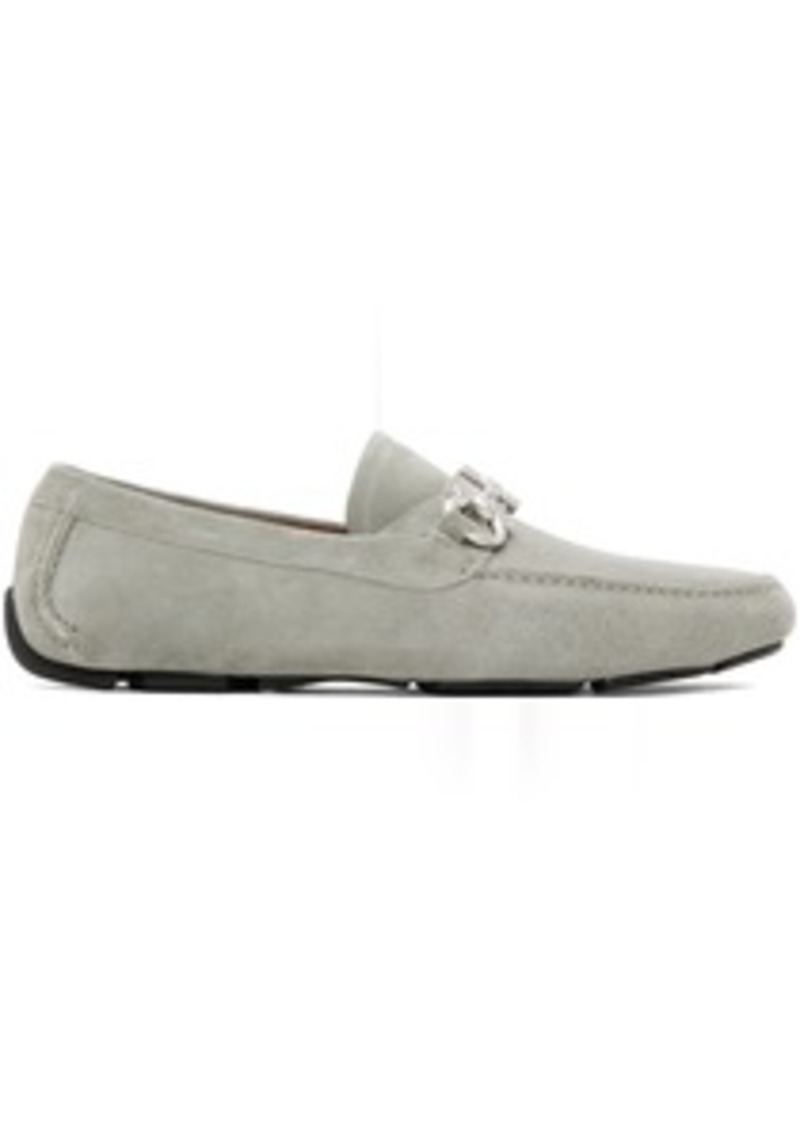 Ferragamo Gray Gancini Ornament Driver Loafers