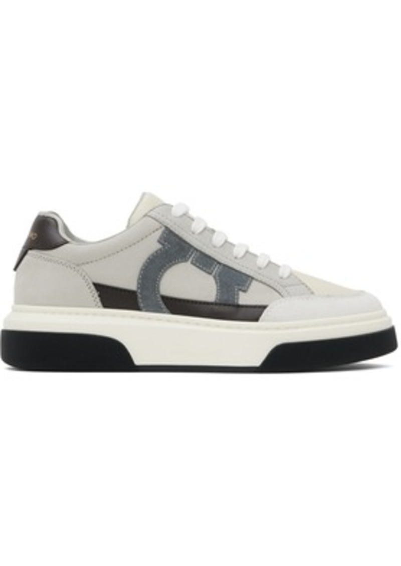 Ferragamo Gray Low Cut Gancini Outline Sneakers