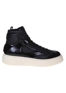 FERRAGAMO HIGH-TOP SNEAKERS IN LEATHER AND SUEDE