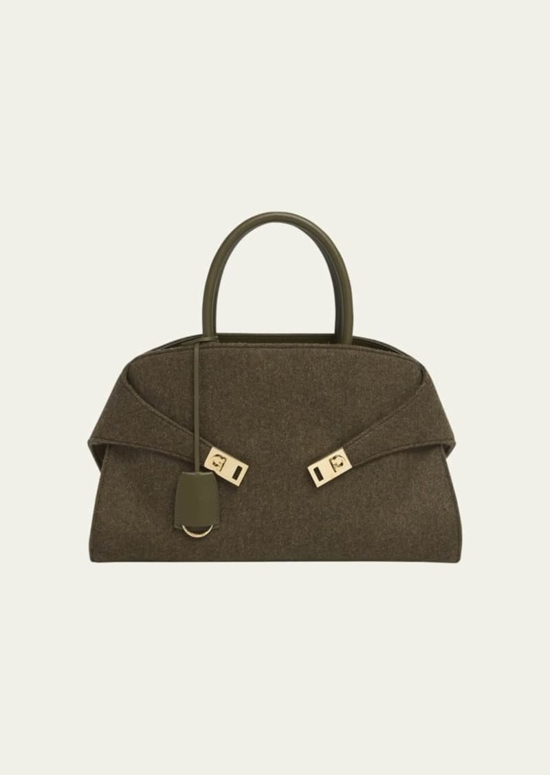 Ferragamo Hug Medium Wool Felt Top-Handle Bag