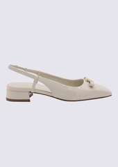 FERRAGAMO IVORY LEATHER VARA SLINGBACK FLATS