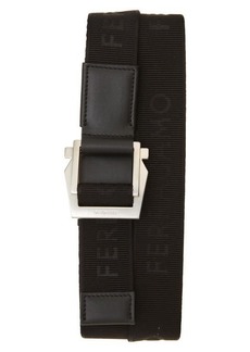 FERRAGAMO Jacquard Webbing & Leather Belt