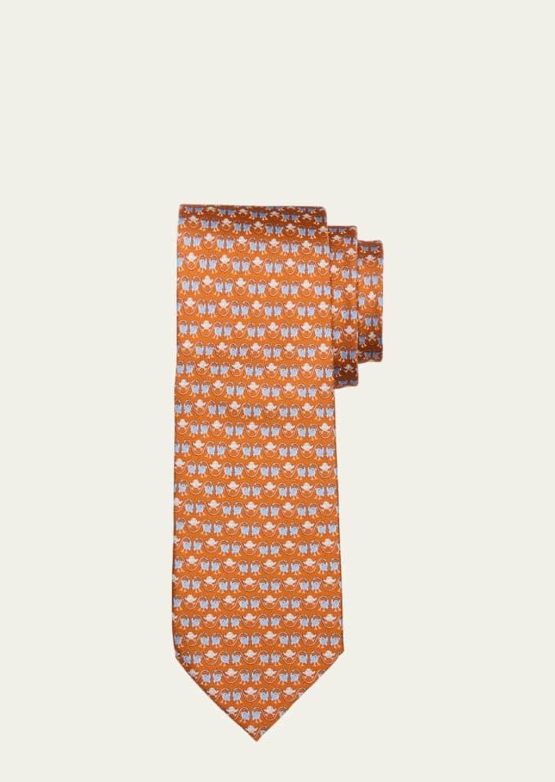 Ferragamo Men's Bird-Print Silk Tie