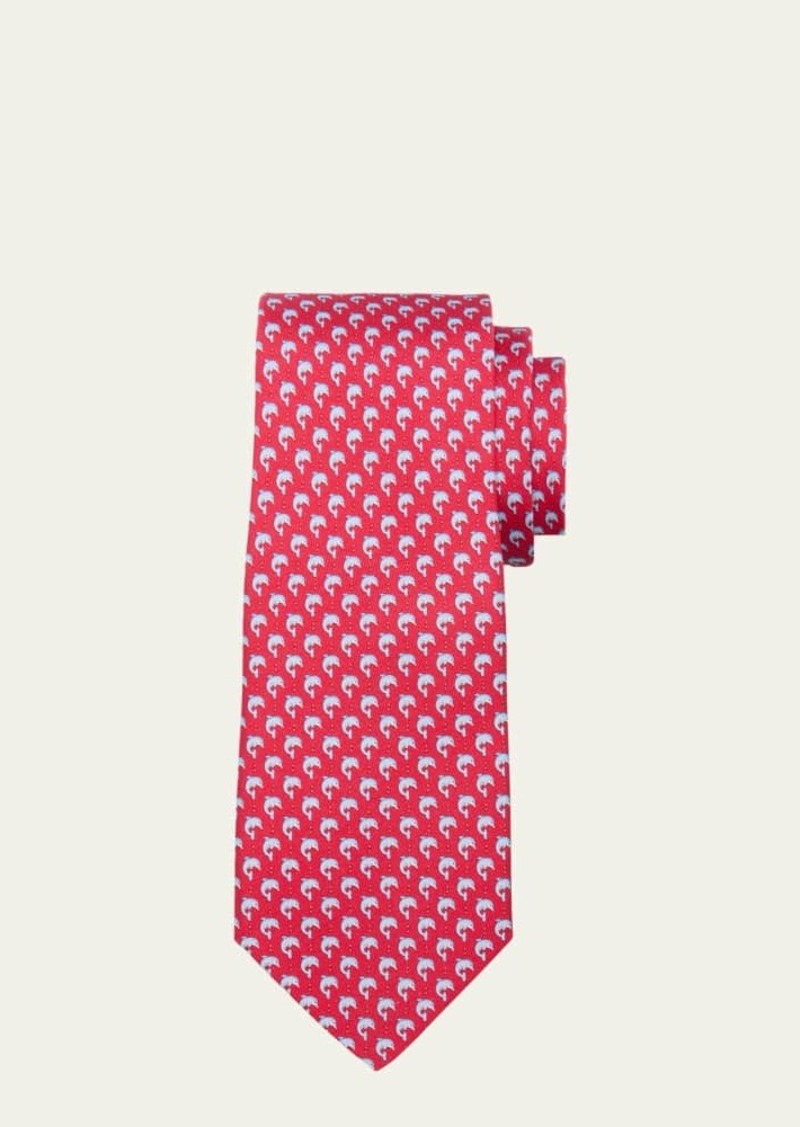 Ferragamo Men's Dolphin-Print Silk Tie