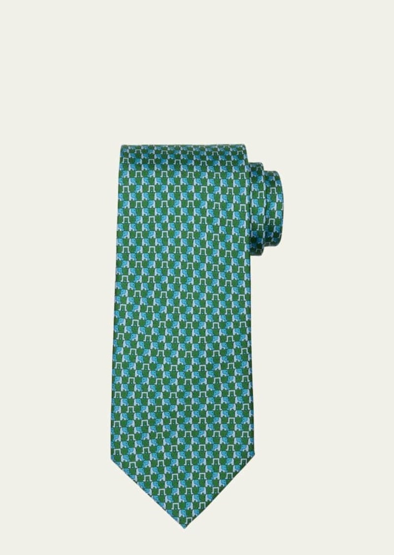 Ferragamo Men's Elephant-Print Silk Tie