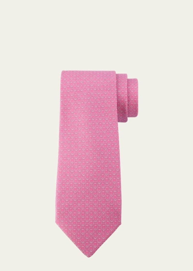 Ferragamo Men's Gancini Monogram-Print Silk Tie