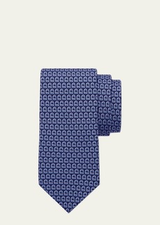 FERRAGAMO Men's Interwoven Gancini-Print Silk Tie