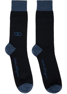 Ferragamo Navy & Blue Gancini Socks